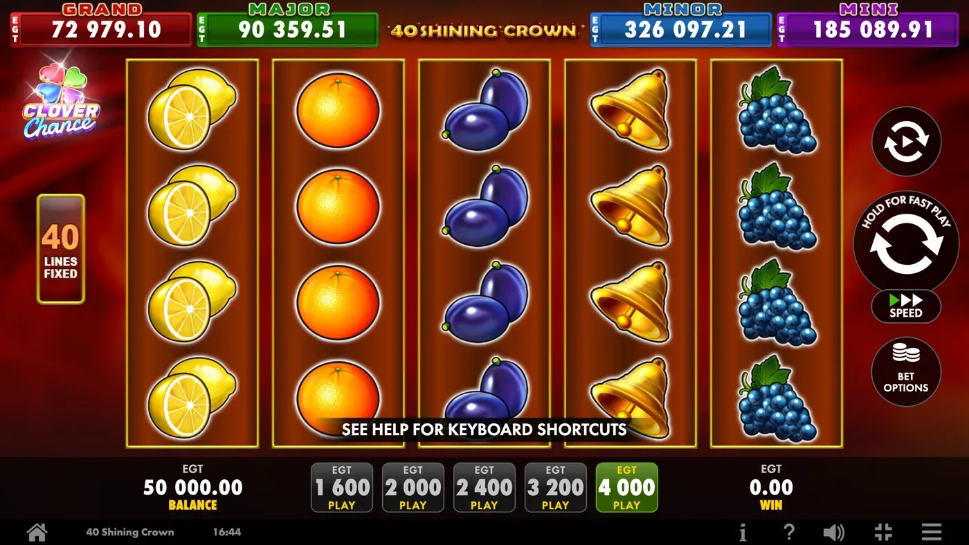 40 Shining Crown con il logo Clover Chance e i livelli Grand, Major, Minor e Mini